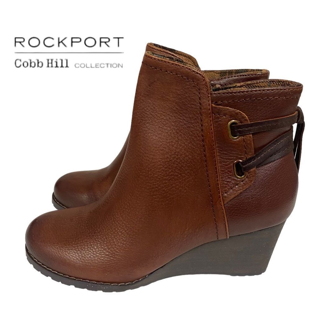 NEW in Box Cobb Hill by Rockport Lucinda Back Tie Wedge Ankle Boots Booties 6